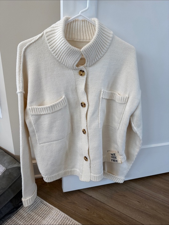 We The Free Sweaters - We The Free Off-White Button-Up Collar Cardigan